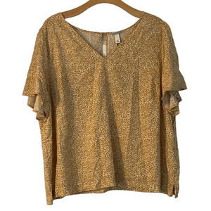 Ava & Viv Rust Dotted Print Linen Blend Blouse 3X